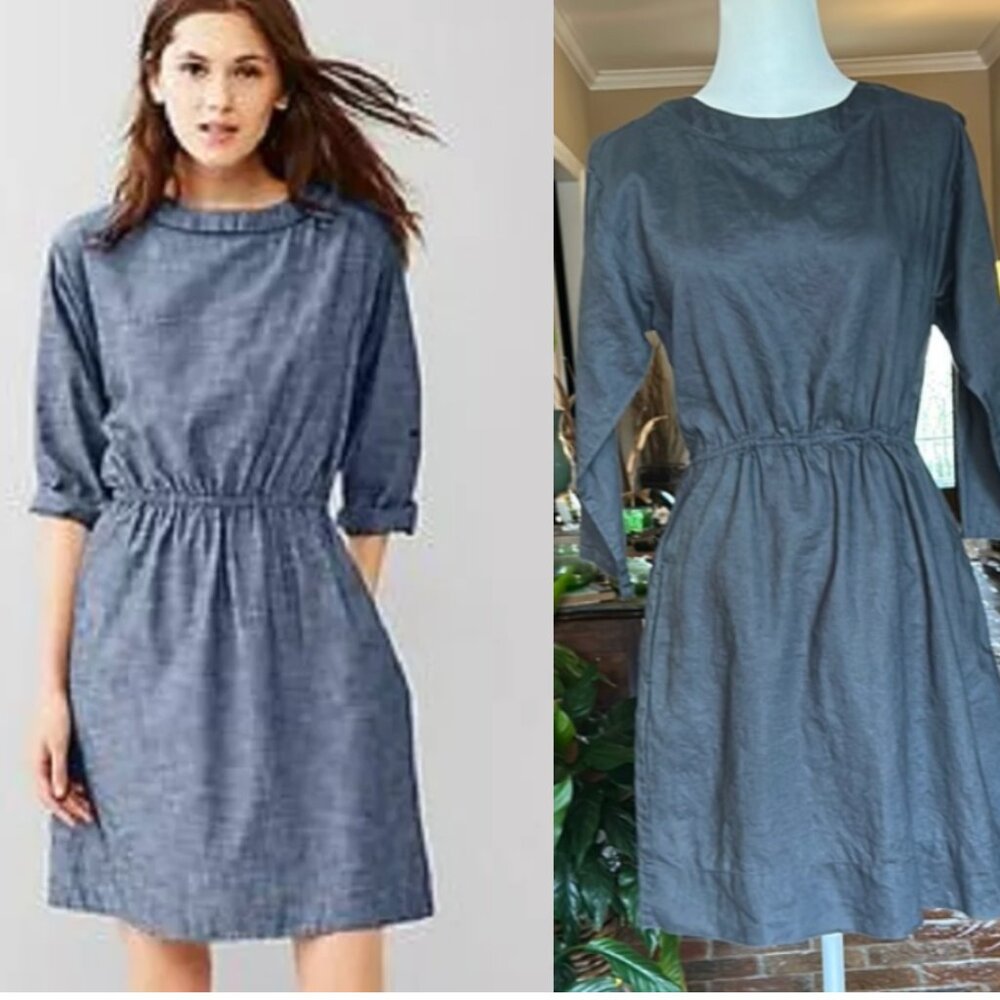 Gap 100% ramie 3/4 Sleeve Drawstring Tie Waist dress size 2